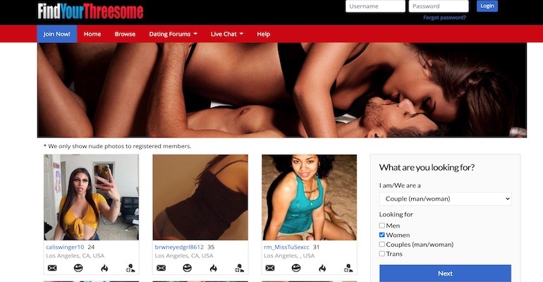 homepage screenshot of findyourthreesome